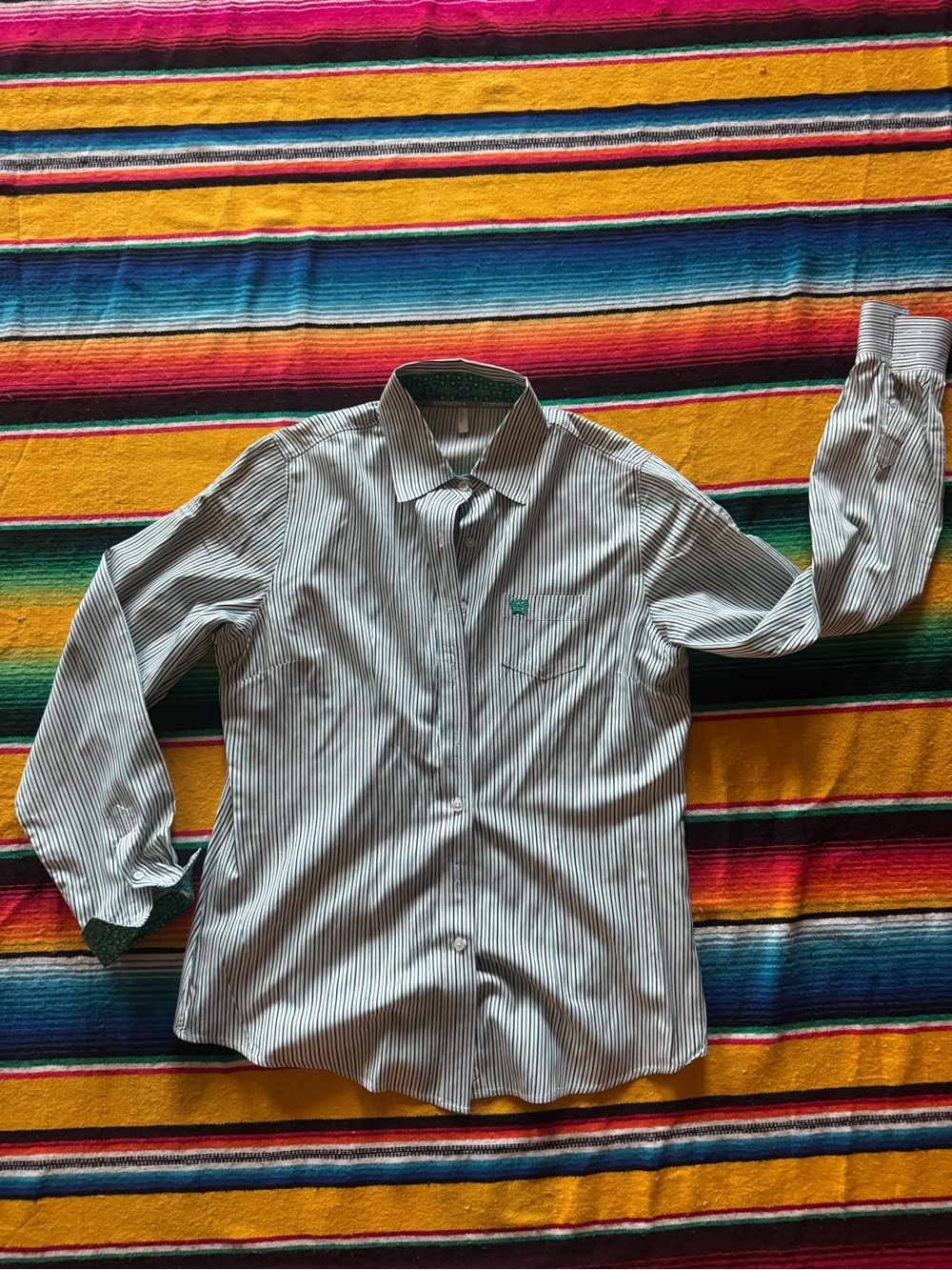 Women’s CINCH Striped Long-Sleeve Shirt in White and Green